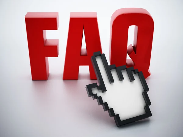 Cursor de mano en rojo FAQ word — Foto de Stock