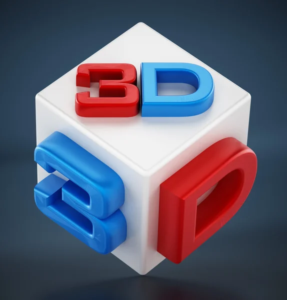 ホワイト キューブの赤と青の 3d テキスト — ストック写真