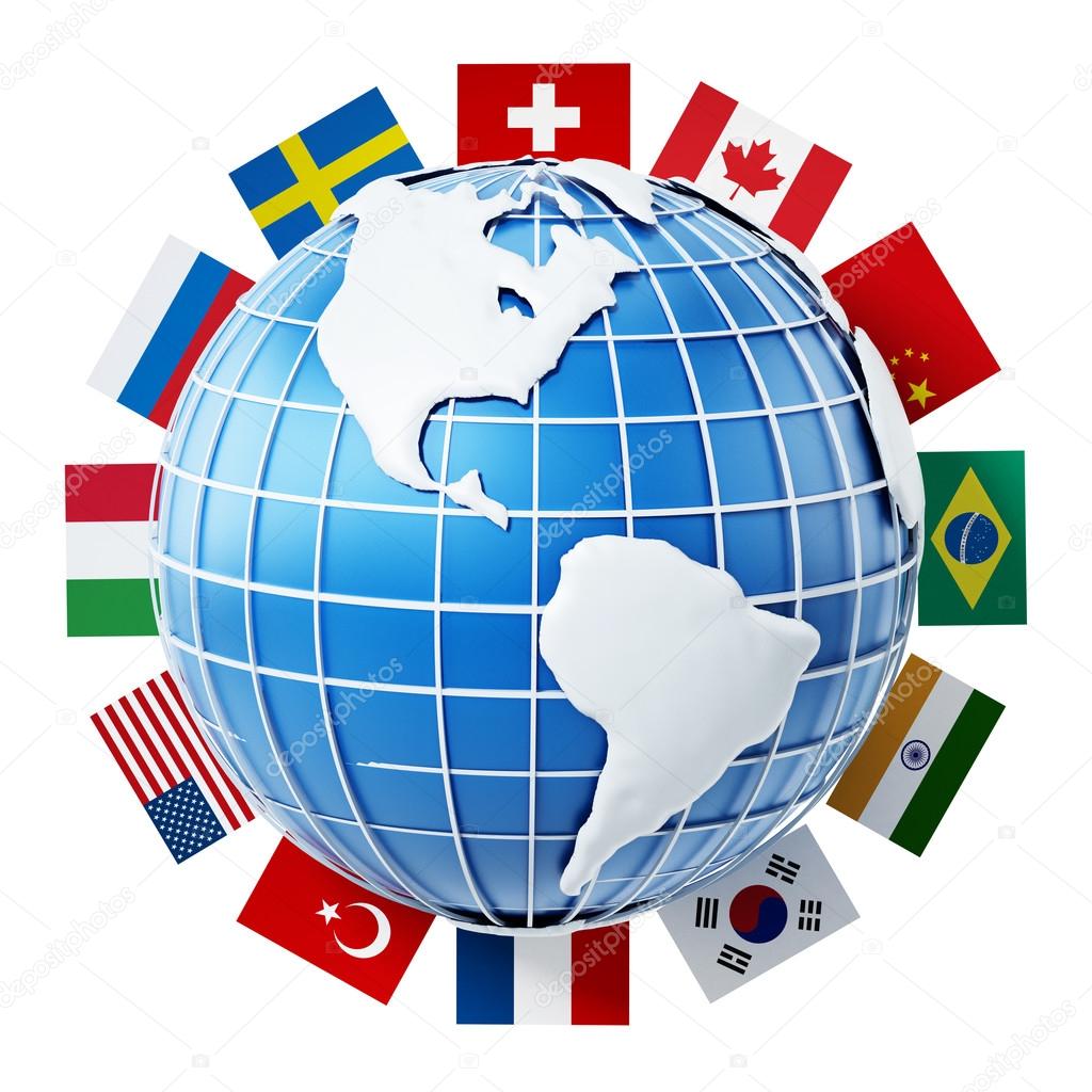 International country flags on the globe Stock Photo by ©destinacigdem