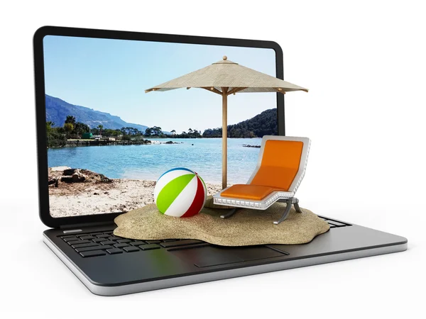 Stranden på laptop tangentbord — Stockfoto