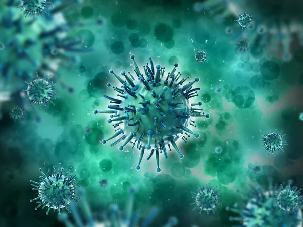 Virus pada latar belakang hijau — Stok Foto