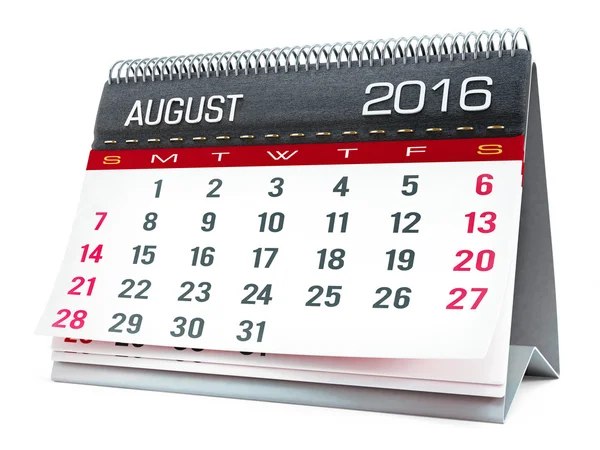 Август 2016 календарь рабочего стола — стоковое фото
