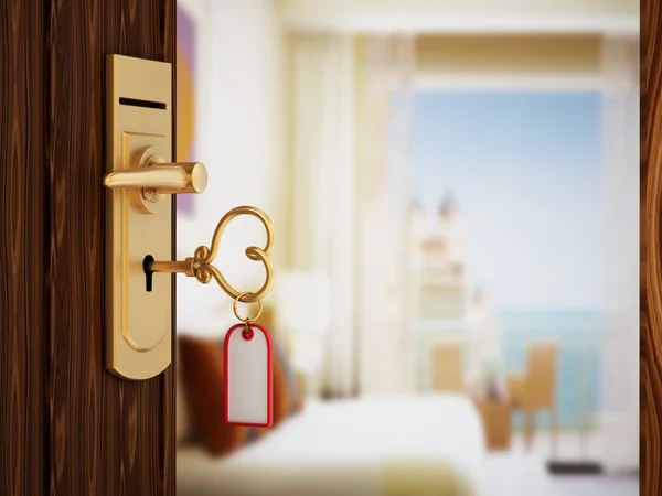 Szív alakú hotel szoba kulcsot — Stock Fotó