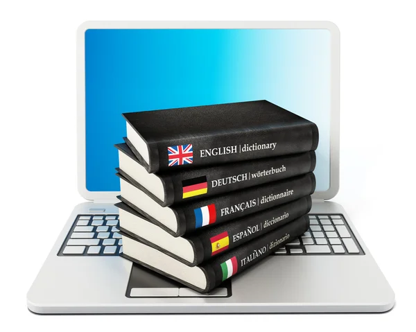 Wörterbücher am Laptop — Stockfoto