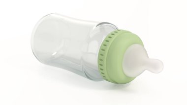 Beyaz arka planda izole edilmiş bebek besleme şişesi. 3B illüstrasyon.