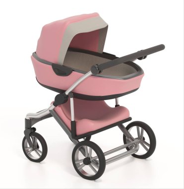 Bebek arabası beyaz arka planda izole edilmiş. 3B illüstrasyon.