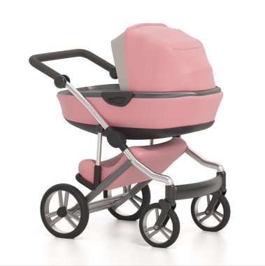 Bebek arabası beyaz arka planda izole edilmiş. 3B illüstrasyon.