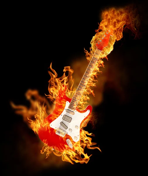 Chitarra elettrica in fiamme — Foto Stock