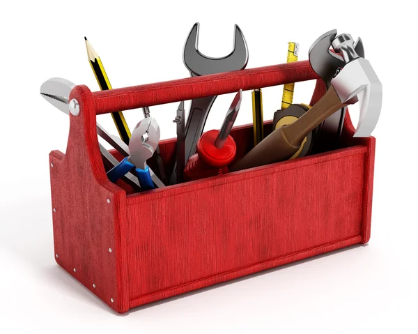 Caja de herramientas roja llena de herramientas manuales —  Fotos de Stock