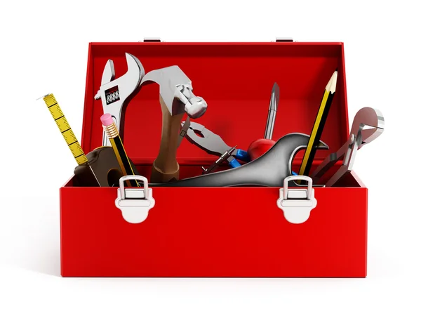 stock image Red toolbox full of hand tools