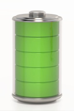 Batarya simgesi beyaz arkaplanda izole edildi. 3B illüstrasyon.