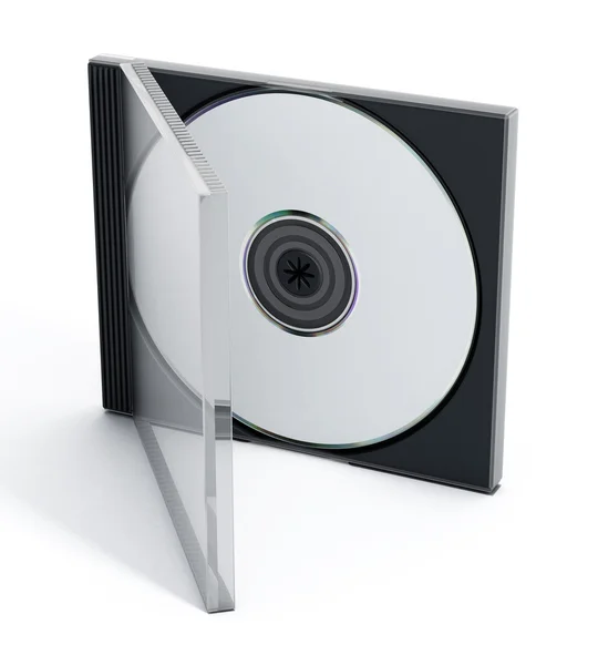 Caixa de CD ou DVD com mídia em branco isolada em fundo branco — Fotografia de Stock