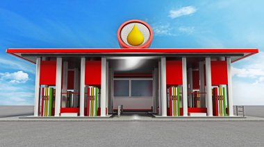 Benzin istasyonu kırmızı ve beyaz renklerle boyalı