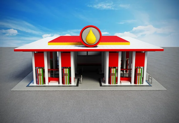 Stacja benzynowa pomalowane w kolorach czerwonym i białym — Zdjęcie stockowe