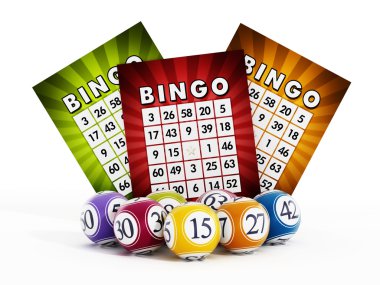 Bingo card and balls with numbers clipart