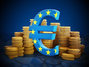 Euro simgesi ve altın sikke yığını