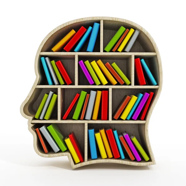 Könyvek, belső fej alakú könyvespolc — Stock Fotó