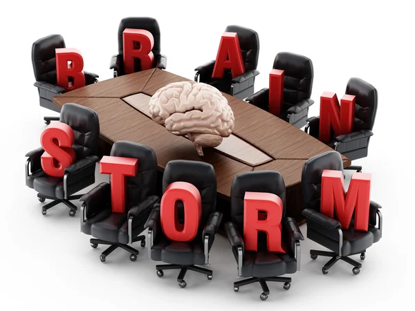 Mesa de la sala de juntas con texto rojo tormenta de ideas —  Fotos de Stock