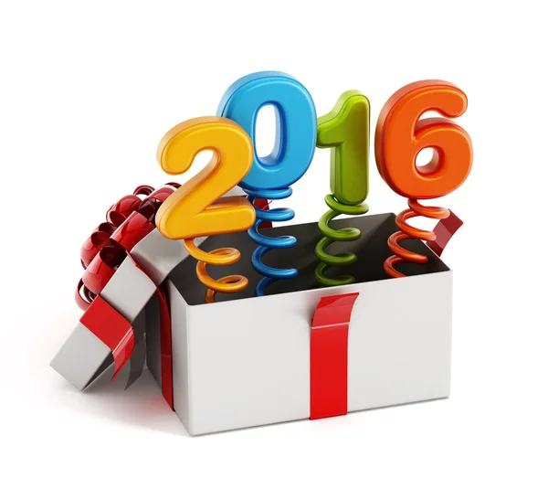 Nummer 2016 poppar ut ur presentkartong — Stockfoto