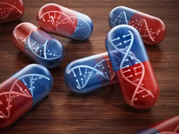 DNA-helix binnen pil capsules — Stockfoto