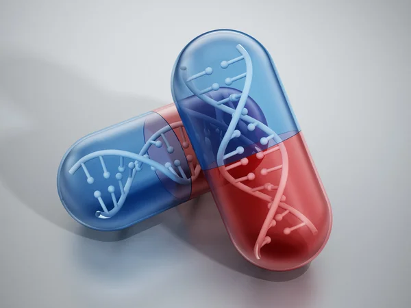 ADN hélice à l'intérieur capsules pilule — Photo