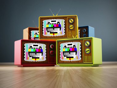 Vintage television stack standing on wood clipart