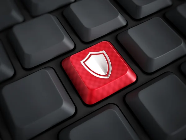 Shield icon on red computer key — Stock Photo, Image