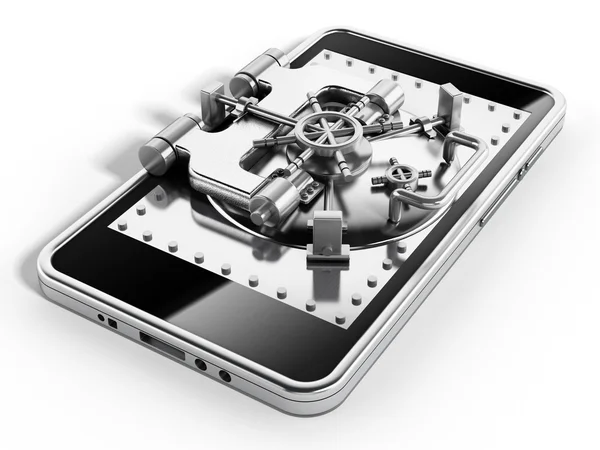 Porta de segurança abobadada prata na tela do smartphone — Fotografia de Stock