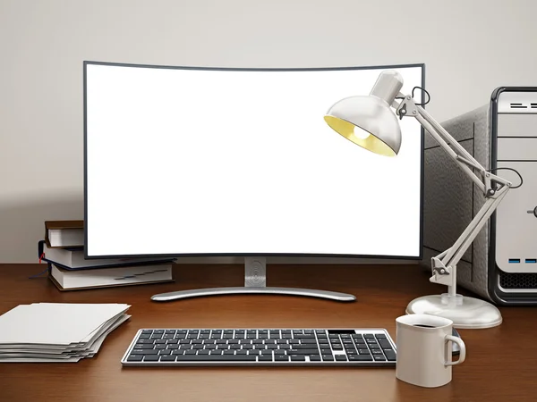PC de escritorio con pantalla en blanco — Foto de Stock