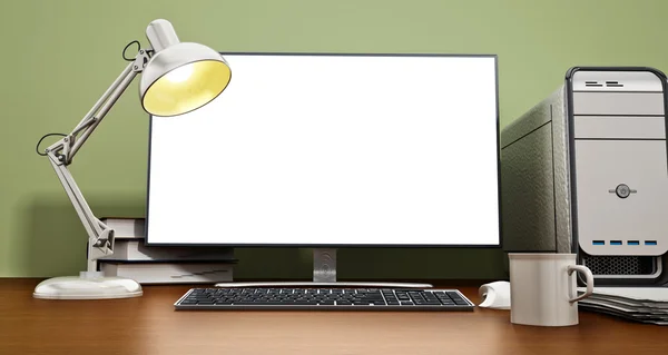 PC de escritorio con pantalla en blanco — Foto de Stock