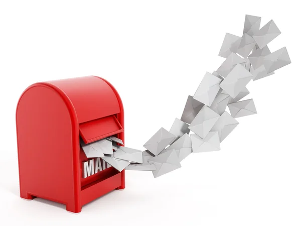 Enveloppes flying from red mailbox — Stock Photo, Image