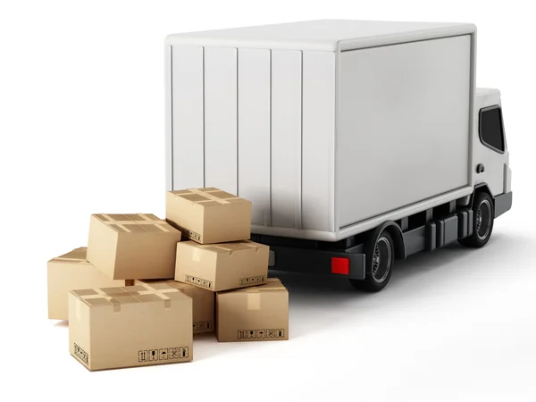 Camion di trasporto con scatole di cartone — Foto Stock