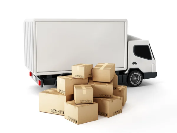 Transport truck with cardboard boxes — Stock Photo, Image