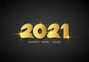 Zarif ve lüks Yeni Yıl 2021 siyah arka planda altın rengi harflerle. Duvar kağıdı, afiş, poster ve kart için güzel Altın Mutlu Yıllar karşılama tasarımı.