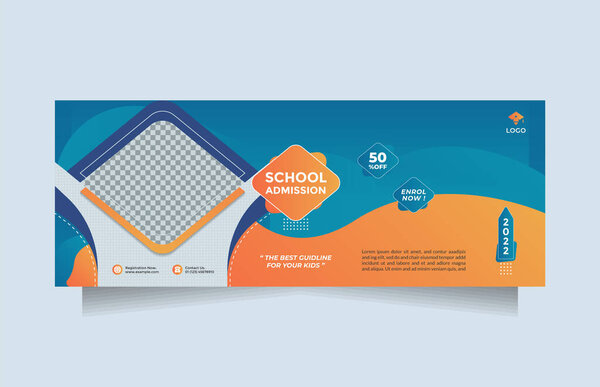 Creative concept school education admission social media post and banner template . Blue orange design vector with a photo collage