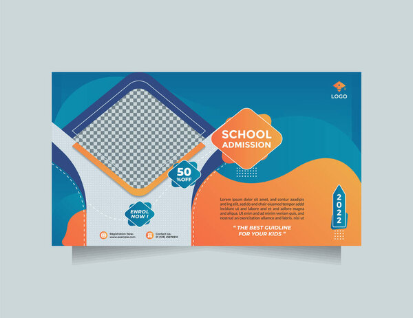 Creative idea school education admission social media post and banner template . Blue orange design vector with a photo collage