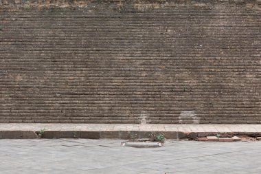 Grunge eski tuğla duvar ve çimento zemin doku yıpranmış