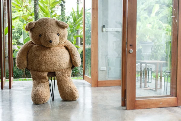 Design de interiores, boneca urso sentado na cadeira mobiliário moderno — Fotografia de Stock