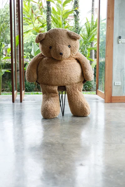 Design de interiores, boneca urso sentado na cadeira mobiliário moderno — Fotografia de Stock