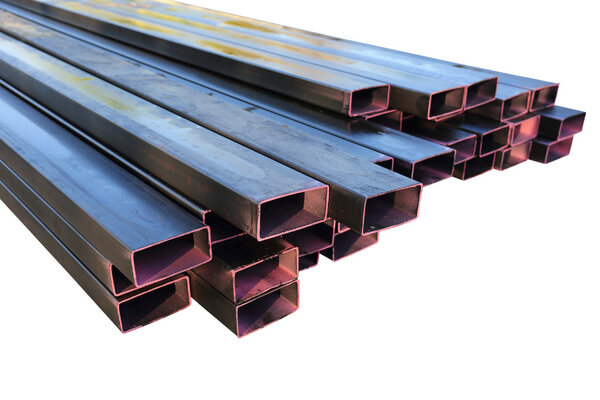 Stack of steel metal pipes isolated
