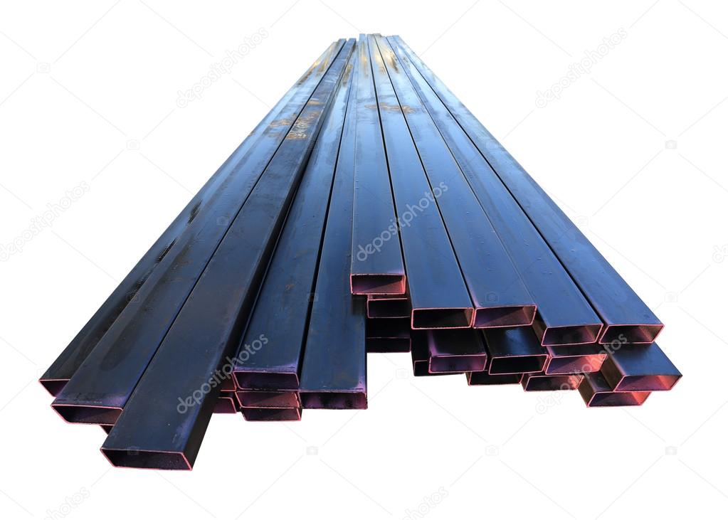 Stack of steel metal pipes isolated