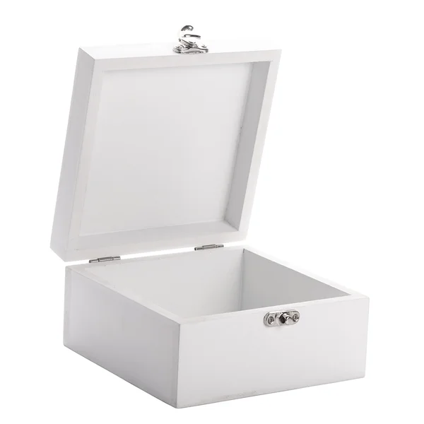 White wooden box used product packaging — Stock Photo, Image