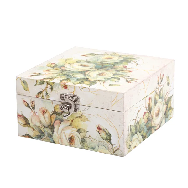 Caja de patrón floral decorada con papel decoupage hecho a mano —  Fotos de Stock