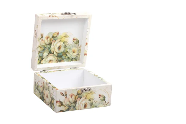 Caja de patrón floral decorada con papel decoupage hecho a mano — Foto de Stock