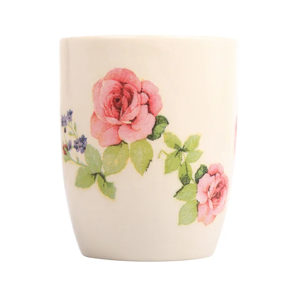 Mug with rose flower pattern isolated — Stock Photo, Image