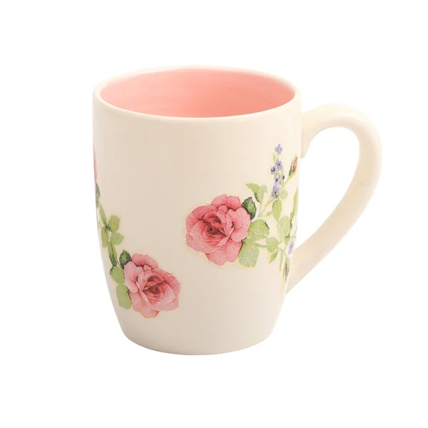 分離されたバラの花パターンとマグカップ — ストック写真