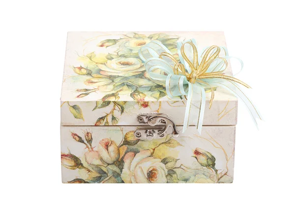 Caja de patrón floral decorada con papel decoupage hecho a mano — Foto de Stock