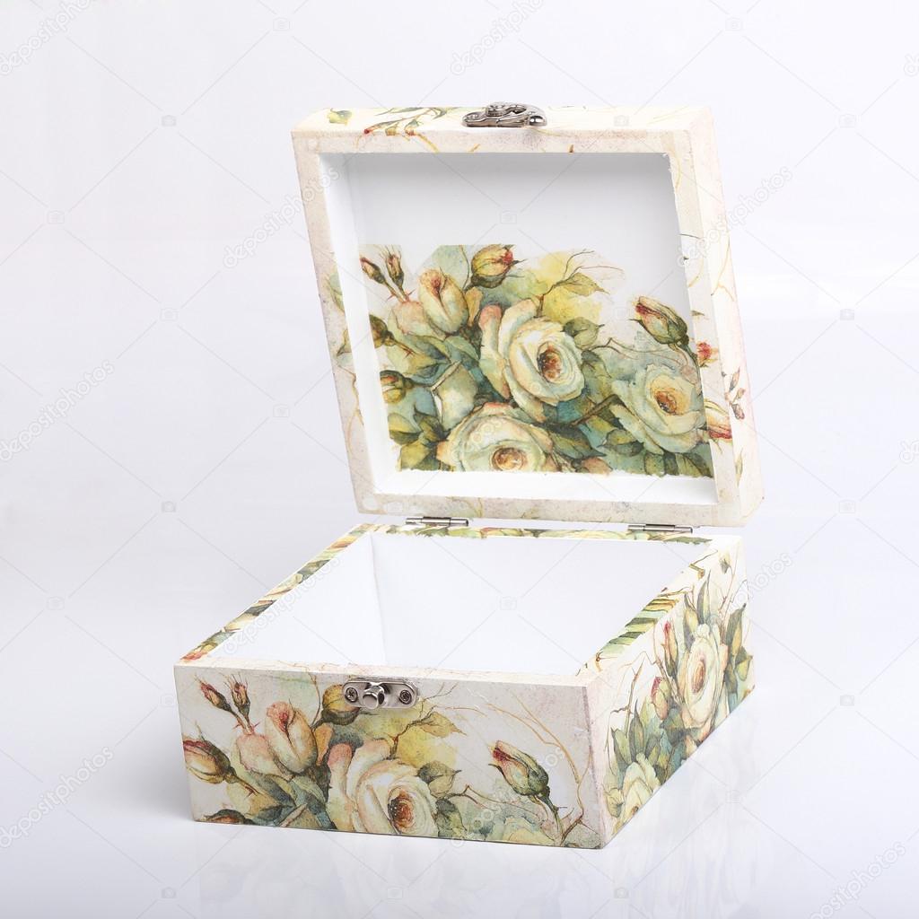 floral pattern box decorated with decoupage paper handmade