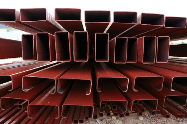 Pile of steel beam in building construction site — Stock Photo, Image