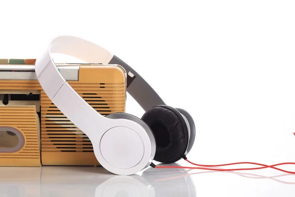 Music radio and white headphone — Stock Photo, Image